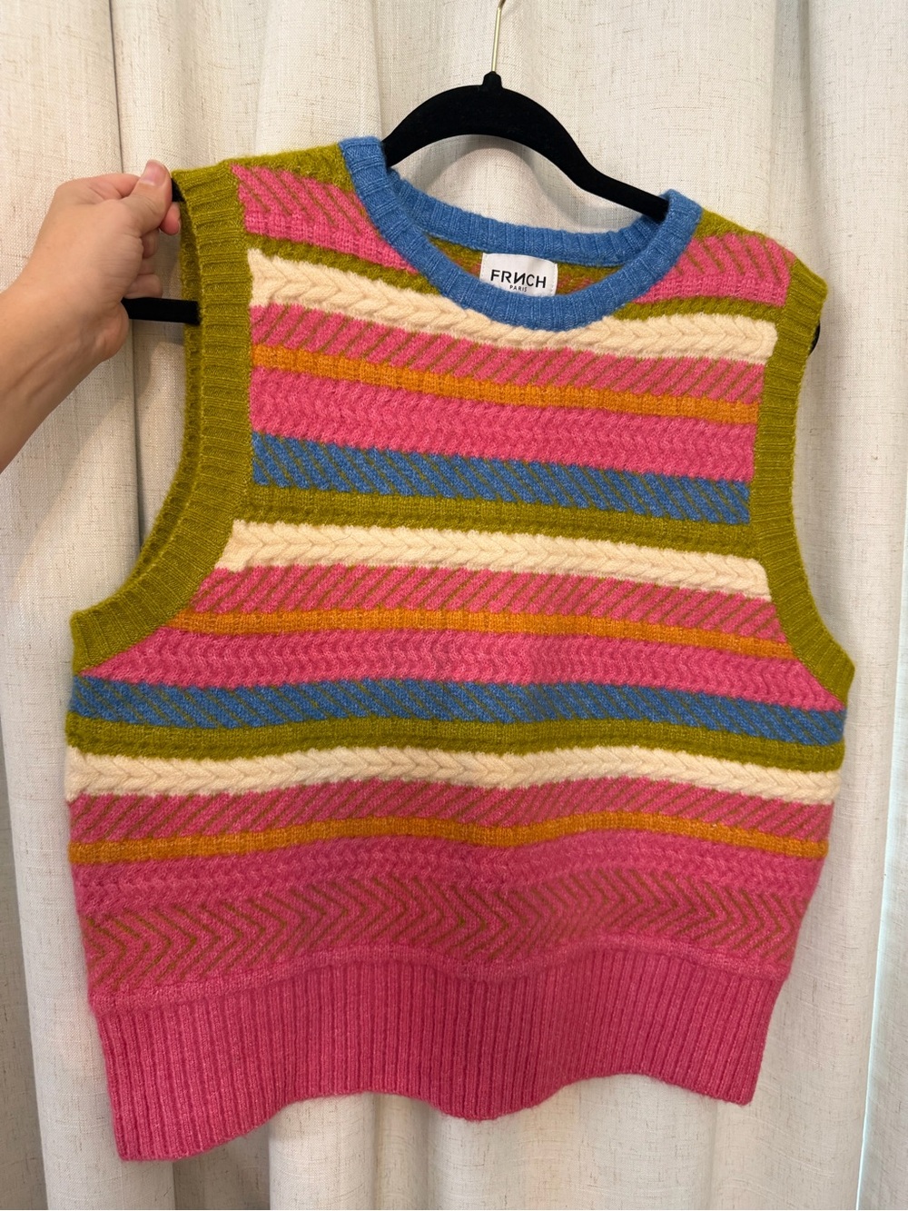 FRNCH Striped Knit Vest in Pink, Olive, Blue, Cream